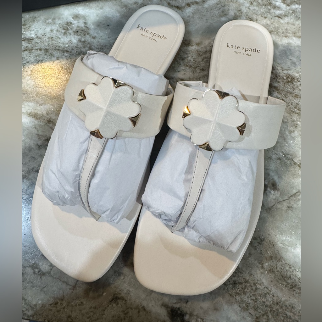 Kate Spade Ivory Sandals With Gold Accents